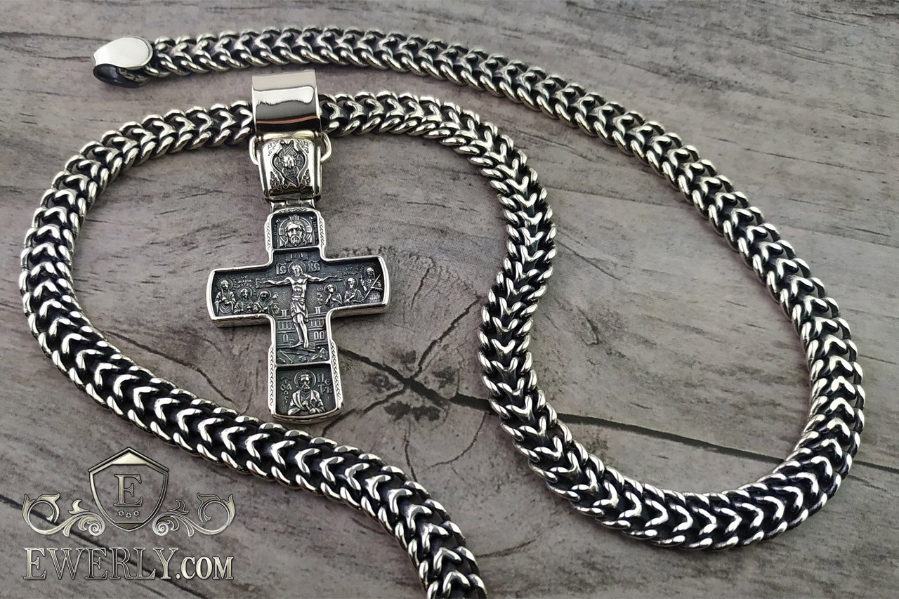Мужская серебряная цепочка с крестом (82 г) купить по цене 17976 руб сдоставкой в Тольятти.